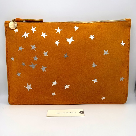 CLARE V Star Pattern Flat Clutch Pouch - Mustard Yellow - Picture 4 of 11